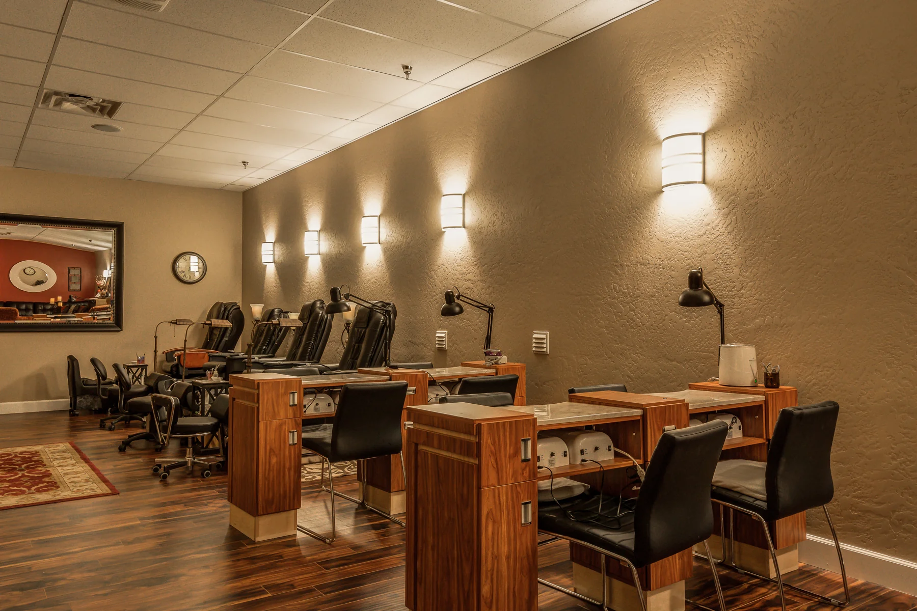 Manicure tables and pedicure chairs at Avalon Salon & Spa in Klamath Falls